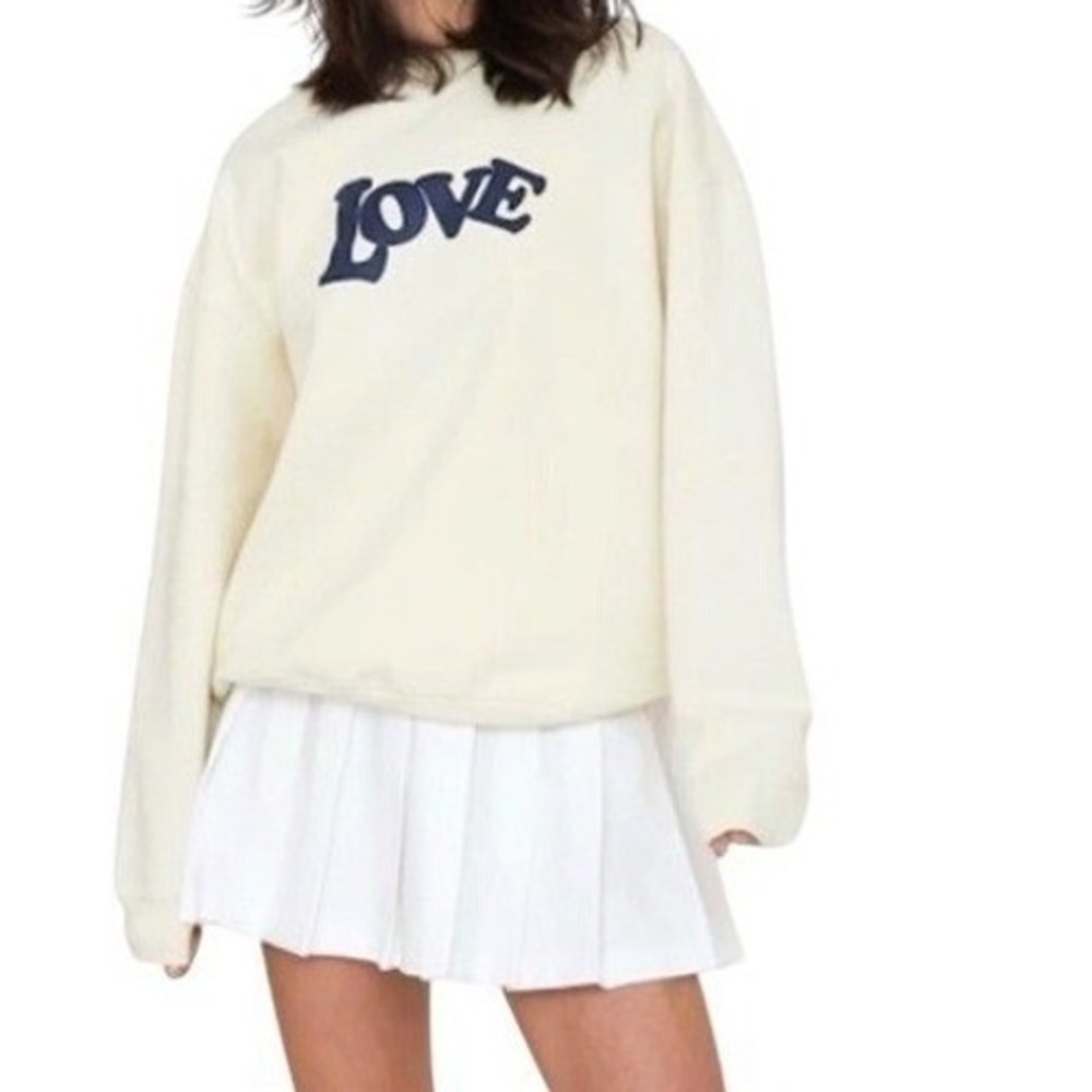Kule Cream Organic Cotton Love Graphic Oversized Crewneck Sweatshirt XL NWOT